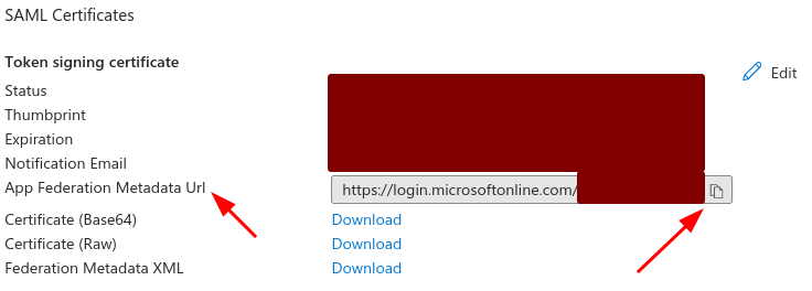 Microsoft Entra - SAML application IdP metadata URL