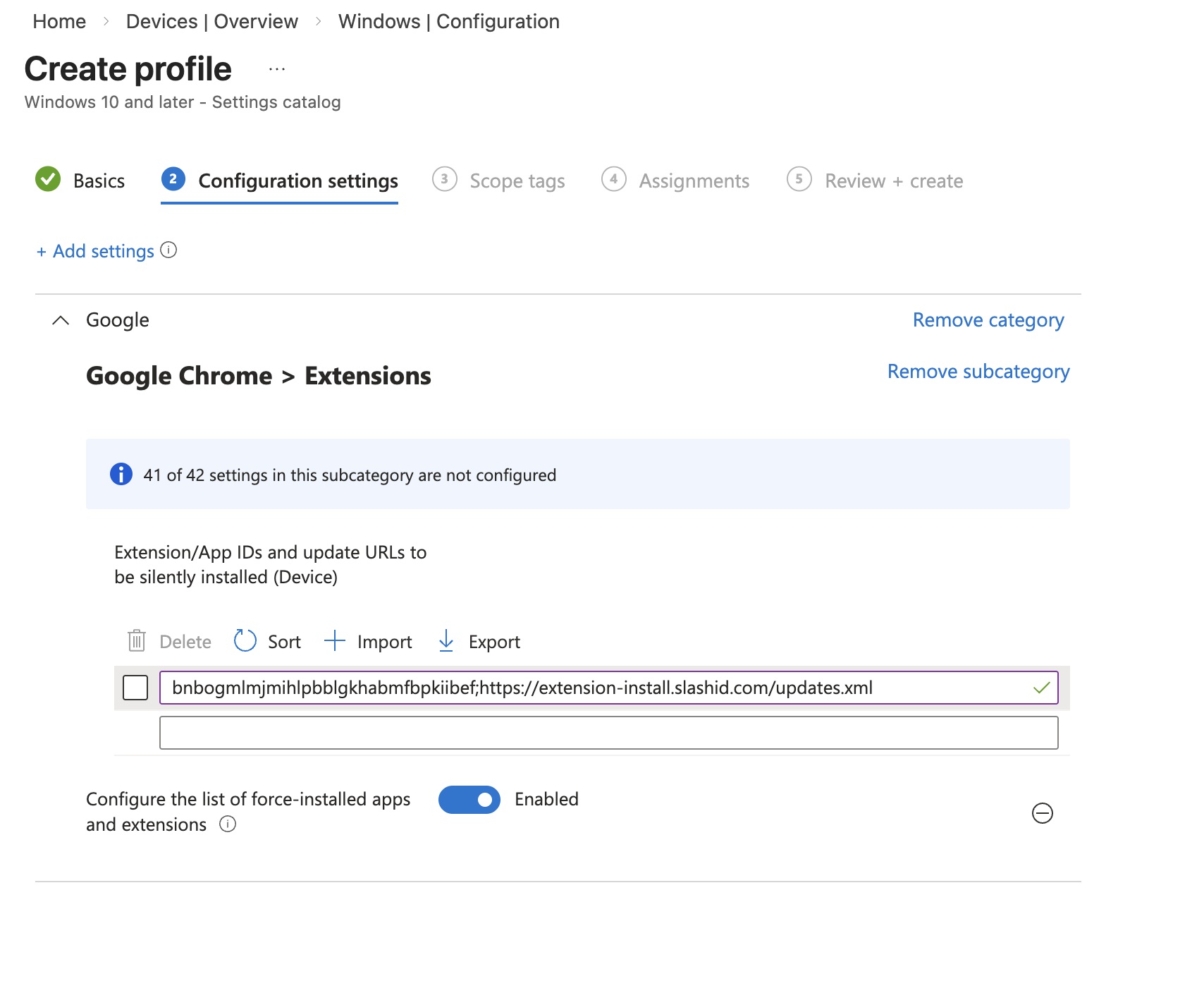 Microsoft Intune - Configuration settings